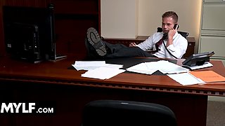 Appetizing secretary fucked by her boss and his wife in the office - MYLF