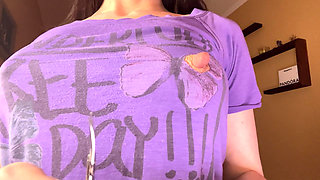 The MILF's Nipples Poked Through Her T-shirt, and She Couldn't Resist Tearing It Apart to Play with Them