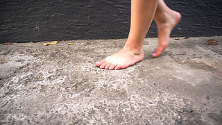 Walking Barefoot on Concrete Dirty Soles Fetish