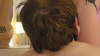 Humping humungous wifey decorating jizz on back on V-Day