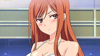 Hentai step beauty sits deep for fast bare bounce on bench