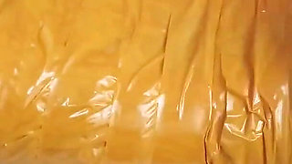 First-person Perspective Records the Girlfriend Wrapped in Tape From Head to Toe with Her Beautiful Bare Feet