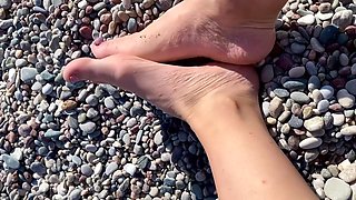 Relaxing Feet Fetish On The Rocky Beach Feet Worship