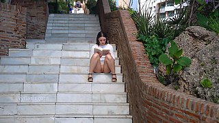 Sexy brunette teen outdoor masturbation