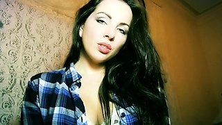 Brunette amateur babe strips off and masturbates