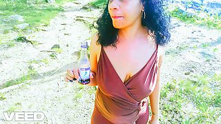 Nude solo babe Boricualovenyc enjoys public fun while camping, flashing her tits and giving a blowjob