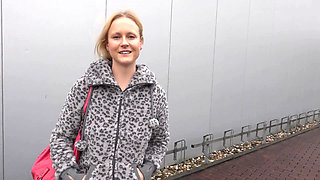 German blonde fucks in the cloakroom