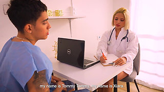 Xiara Dark Morbid Doctor Takes Advantage of Her Patient, Sucking His Giant Cock