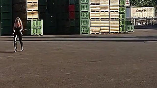 Granny Walking Outside in Black Leggins