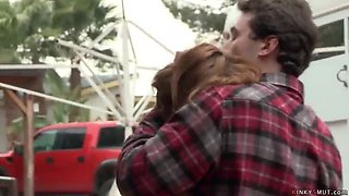 James Deen rough anal fucks bound teen Rose Red outdoors