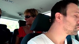 German MILF Persuaded to Fuck in Car Backseat - Shopping Trip Turns into Threesome Blowjob & Facial