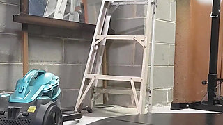 Nude Cleaning My Home Gym, I Use a Ladder