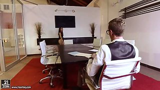 Amazing foot wank in the office - Shay Evans