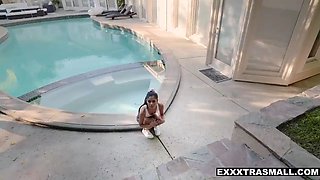Petite mexican teenager spinner Katya Rodriguez takes on 2 Big Cocks