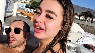 Busty brunette amateur outdoor fucking POV