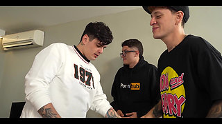 Nerd Guys Fuck Their Latina Boss with a Giant Ass and Fill Her Pussy and Face with Cum