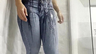 Muscle Posing Abs, Wet Steamy Shower Wet T-shirt