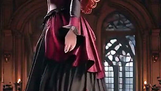 Gothic Redhead Queen! a Lavish Coronation in the Candlelit Hall, Kneeling with a Golden Cup and Sheer Stockings