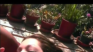 Pussy licking pussy fingering masturbating in the garden