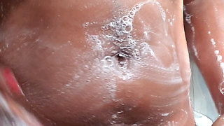 In the Shower Bathing, Massaging Boobs and Fingering Pussy Ass in Doggy Style