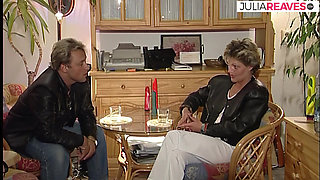 Blonde girl finger fucks with a dildo while lover watches