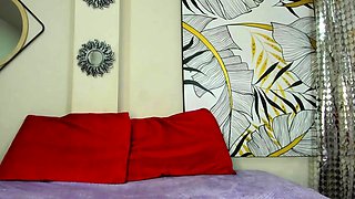 Busty curly brunette with big boobs fucks on couch