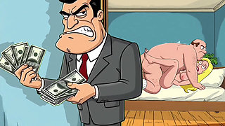 Cuckold Husband Is Furious That His Wife Is Cheating with Her Lover. Cartoon