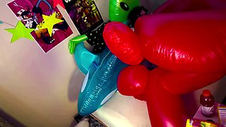 large trans guy blows up his fresh pool plaything and fumbles his pecker on it