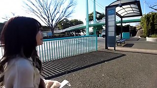 Outdoor solo masturbation scene with curly blonde