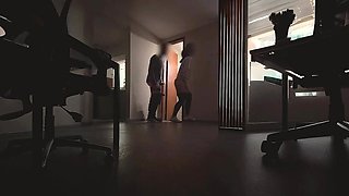 Coworkers Use Empty Office on Holiday – Standing Boink by the Kitchen Door Finishes with Jism on Her Face