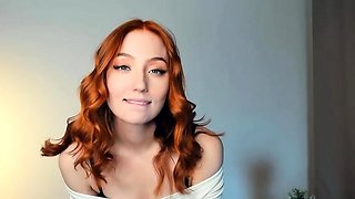 Amateur redhead masturbates then gives a blowjob