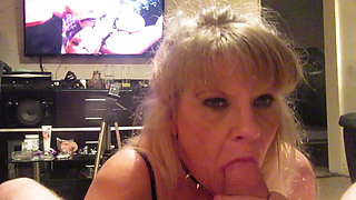 Hot Wife Sucks Her Man's Cock While He Watches Her Suck Cock on the TV