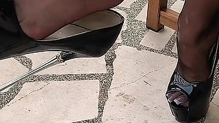 Black Pantyhose Feet Outdoor