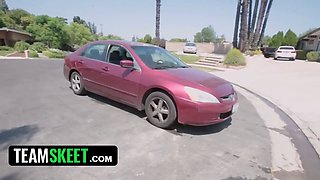 Teamskeet - mind-blowing ebony beauty Demi Sutra rubs her Wet Pussy in her car to entice her neighbor