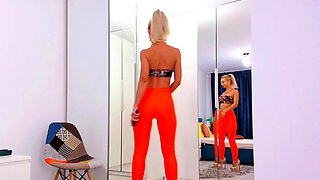 Moldavian Bliss adores to tease in orange leggings