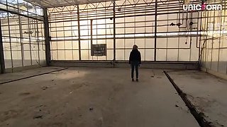 Amateur MILF Fucked Doggystyle in Abandoned Greenhouse - Cumshot on Panties