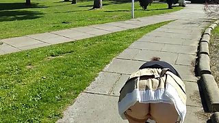 Outdoor Mini Skirt No Pantie with Anal Plug