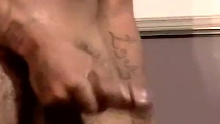 Straight black jock cums in mature mans mouth after blowjob