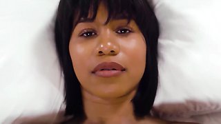 Black milf  gives titsjob and gets railed in spooning pose