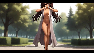 Long-legged Brunette Park Slut Public Pussy & Tits Flash Masturbation Ai Generated