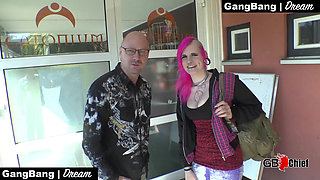 Trashy Punk-slut Gets Fucked Raw and Pissed on at Creampie Gangbang