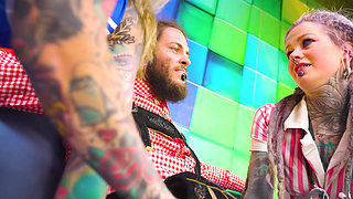 Naughty Tattooed Girls Double Anal - 2 Cocks vs 2 Holes Facial Finish