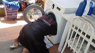 Latina Stepmom Gets Trapped in Washing Machine: Son Can't Help but Fuck