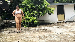 Chubby Girl in White Skirts and Pink to Getting Completely Naked and Walking Nude Outdoor