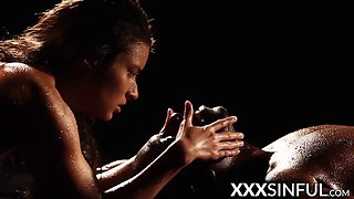 Sensual babe BBC fucked in romantic darkness