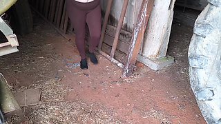 Real red slapped tits in the barn