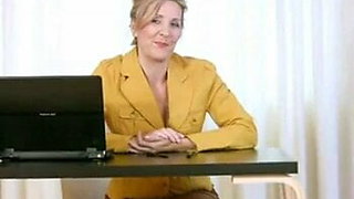 English MILF Camilla fingers herself in her office