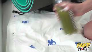 Fake hostel - young backpacker swallows sensational potion which makes her titties increase in size enormous!