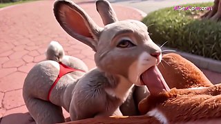 Nick Wilde bends busty bunny Judy over his desk outdoors & cums all over her cute face