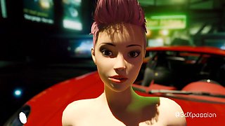 Big tits street wear girl gets fucked hard in dark neon room. Cyberpunk style